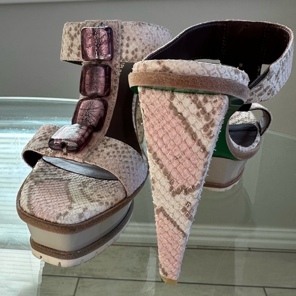 New! Rare Lisa For Donald J Pliner Pink Snakeskin Sandals Shoes 7.5 - Picture 8 of 9